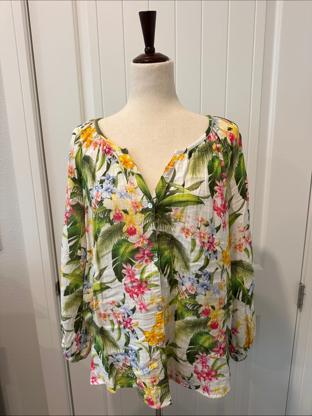 Tommy Bahama Vibrant Tropical Relaxed V-Neck Button-Down Top
